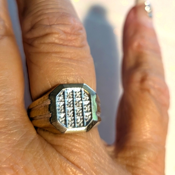 Vintage Gold Plate Over Sterling Ring with Pave CZ Diamonds.   Size 10